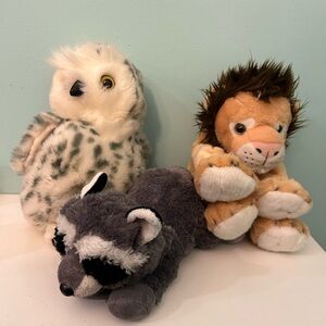 Plush Hand Puppet Lot Snowy Owl Cascade Toys Raccoon Aurora Lion